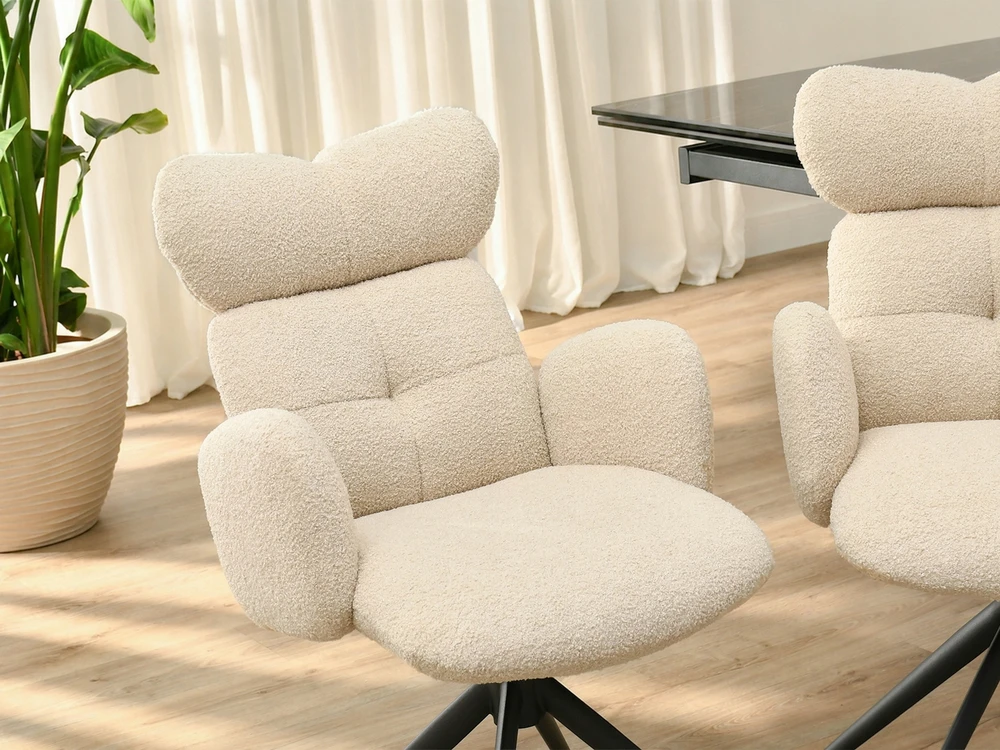 Mebel Partner DESIGNER BOUCLE KĖDĖ SU porankiais ir galvos atrama MADELINE BEIGE