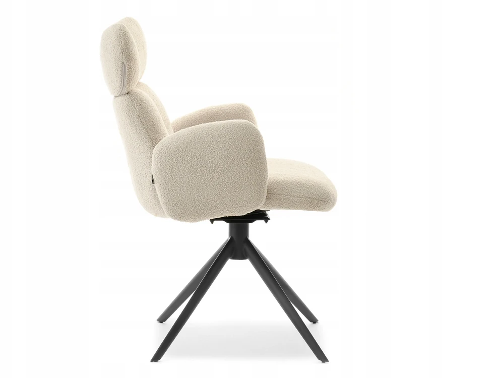 Mebel Partner DESIGNER BOUCLE KĖDĖ SU porankiais ir galvos atrama MADELINE BEIGE