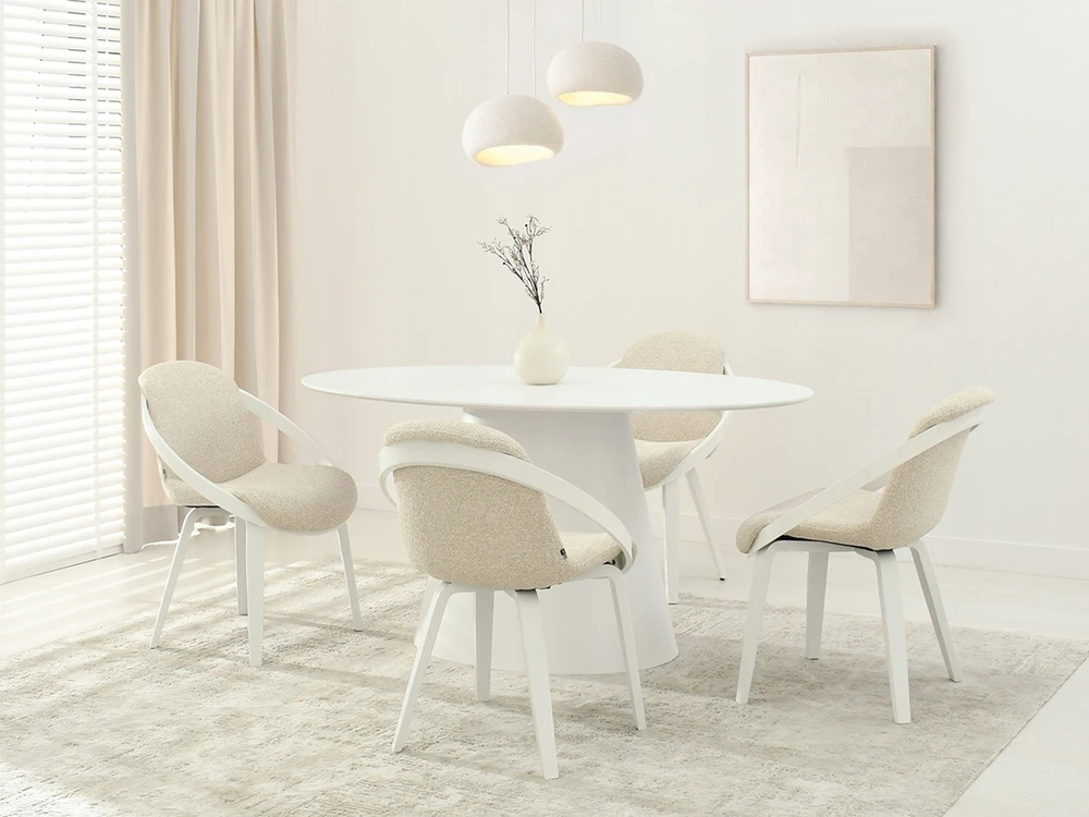 Mebel Partner DIZAININĖ KĖDĖ IŠ lenktos MEDIENOS, BALTOS SVETAINEI LAGOS, KREMINIAI ŠENILAI
