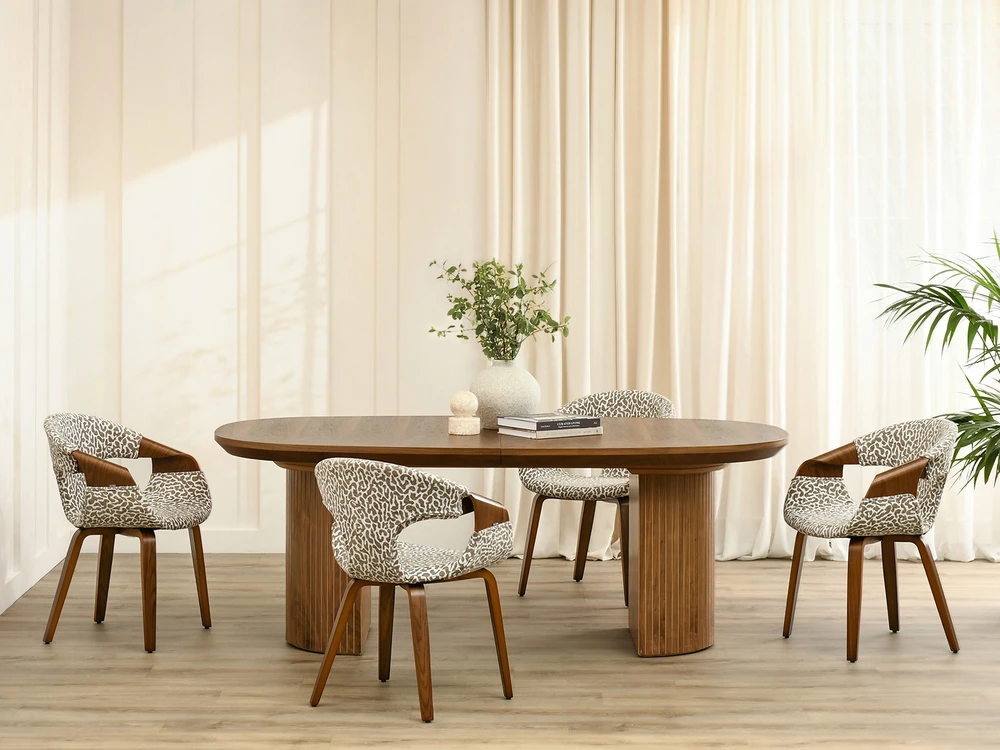 Mebel Partner DIZAININĖ KĖDĖ IŠ RAŠTO AUDINIO KREMINIAI RUDOSIOS RIEŠUTŲ RIEŠUTŲ