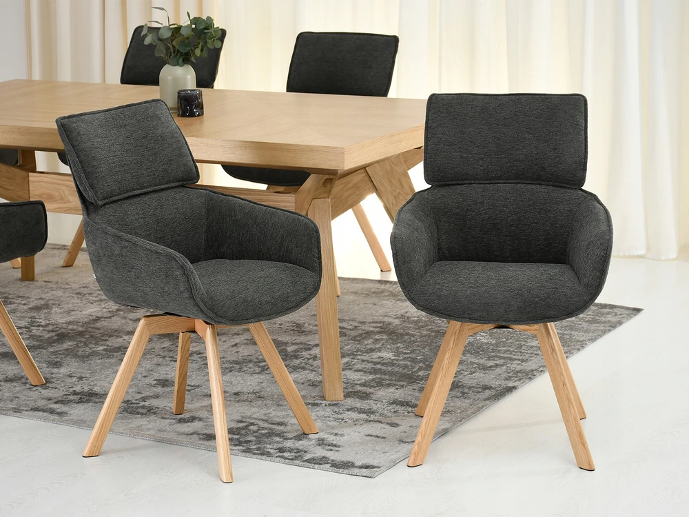 Mebel Partner DORIAN GRAPHITE ĄŽUOLO SUKAMOJI KĖDĖ SU AUKŠTA NUGARA IR PORANKIAIS