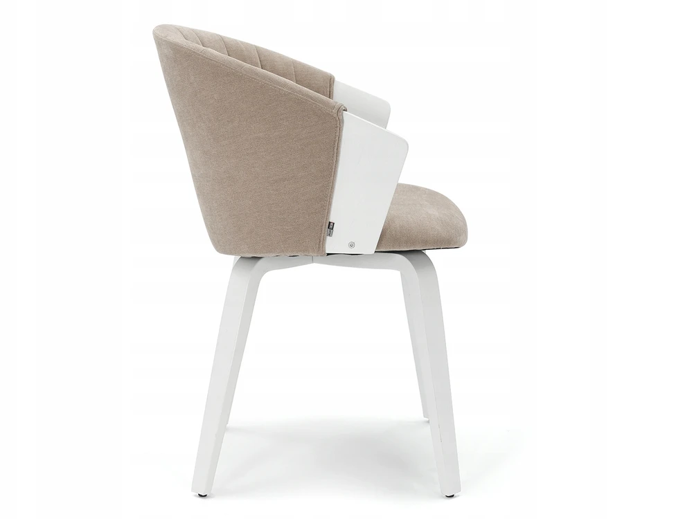 Mebel Partner ELEGANTIŠKA KAUŠINĖ KĖDĖ STILINGAM VALGOMO KAMBARIUI BEIGE GUZMAN BALTA MEDIENA