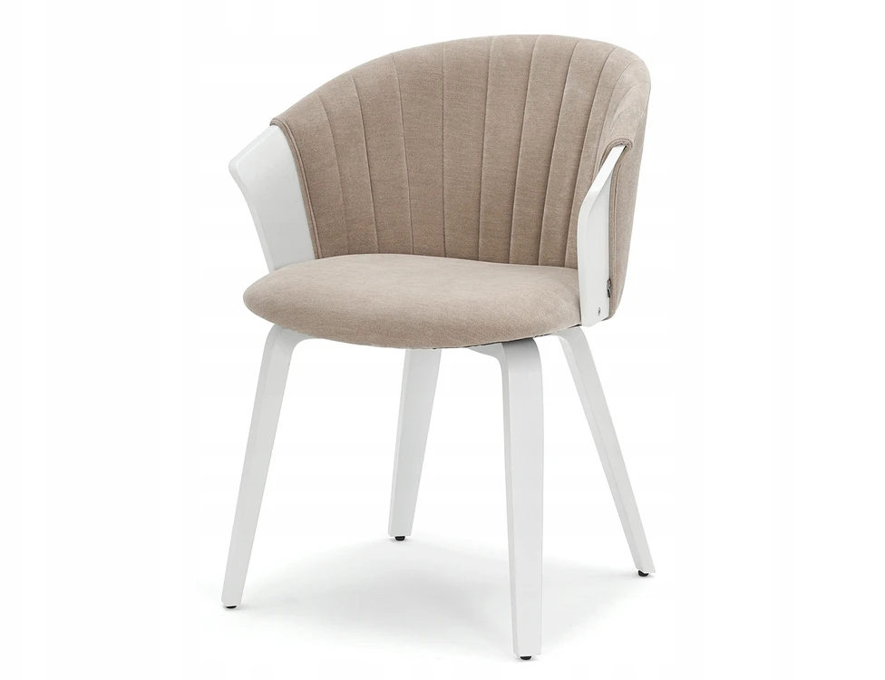 Mebel Partner ELEGANTIŠKA KAUŠINĖ KĖDĖ STILINGAM VALGOMO KAMBARIUI BEIGE GUZMAN BALTA MEDIENA