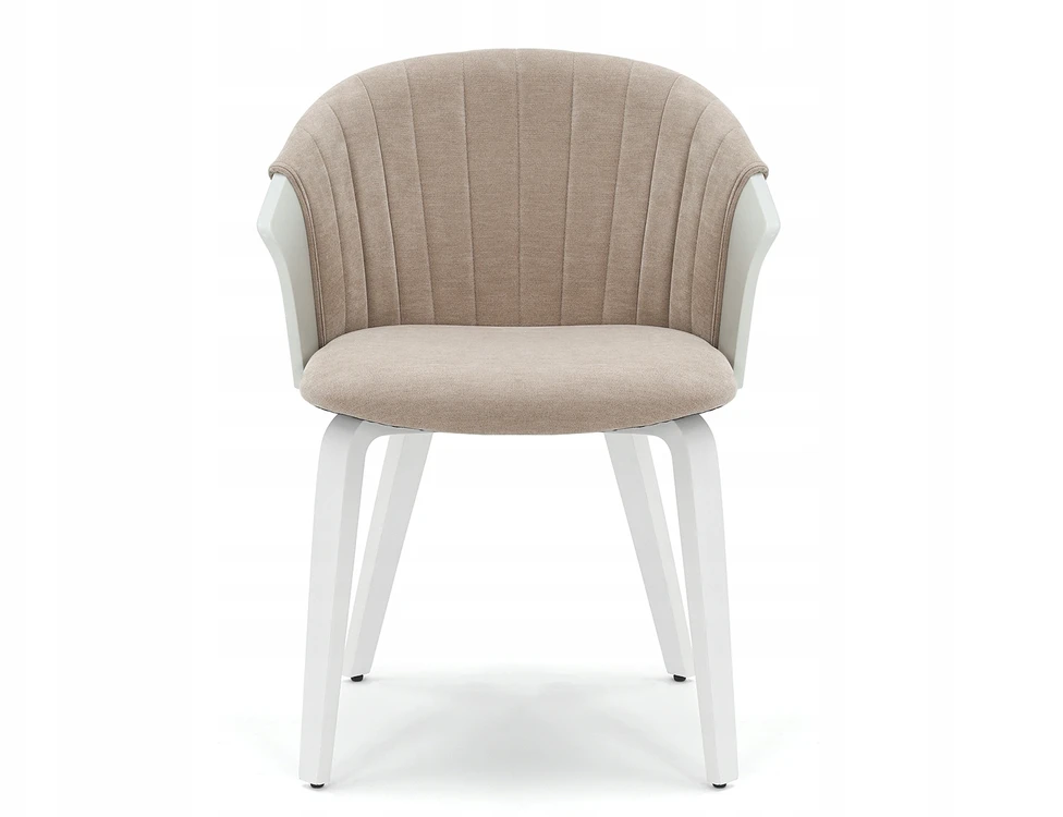 Mebel Partner ELEGANTIŠKA KAUŠINĖ KĖDĖ STILINGAM VALGOMO KAMBARIUI BEIGE GUZMAN BALTA MEDIENA