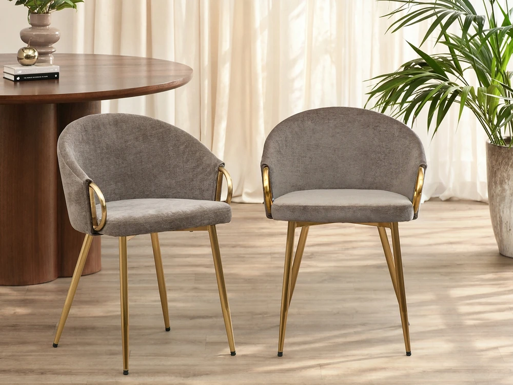 Mebel Partner ELEGANTIŠKA KĖDĖ ANT AUKSINIŲ KOJŲ CLARA SAND GLAMOUR