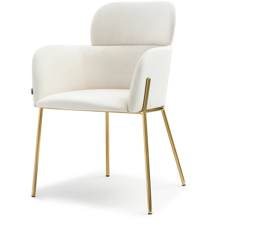 Mebel Partner ELEGANTIŠKA KREMINĖ BIAGIO VELIURINĖ KĖDĖ SU AUKSINĖMIS KOJĖLĖMIS SVETAINEI