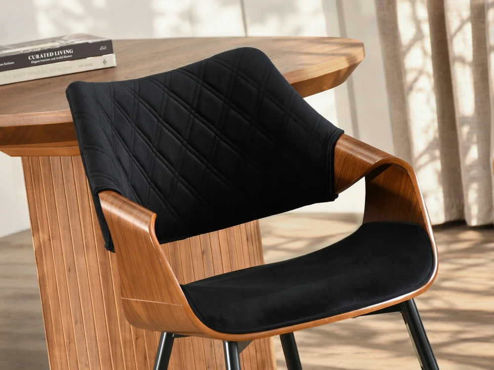 Mebel Partner ELEGANTIŠKA MODERNI KĖDĖ IŠ faneros veliūrinio metalo RENZO WALNUT Juodas