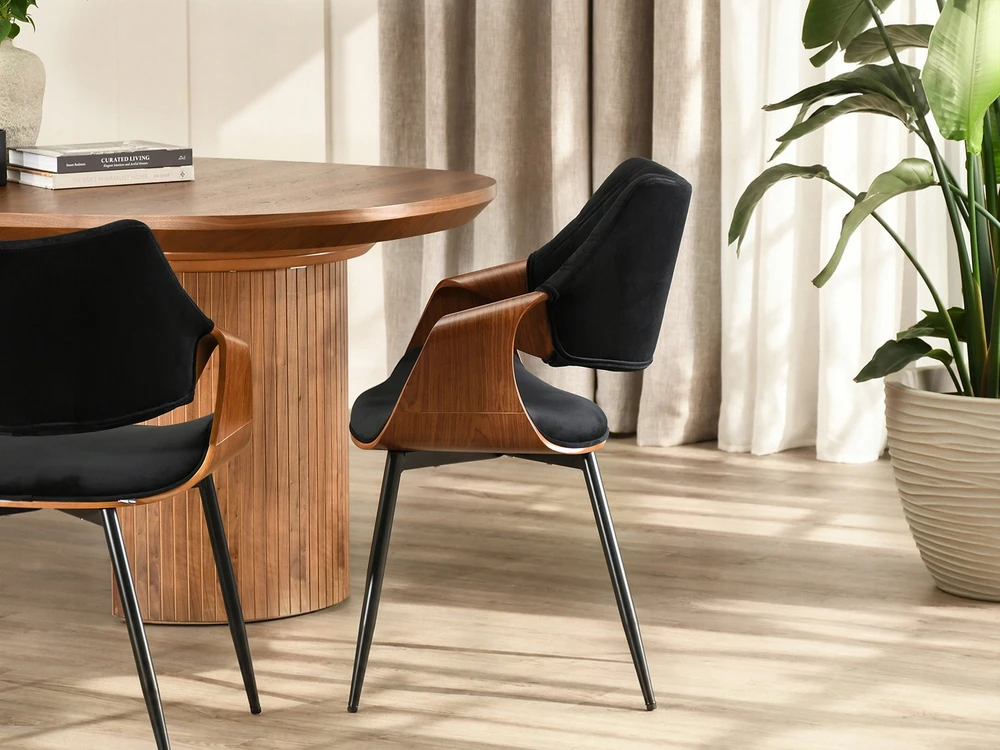 Mebel Partner ELEGANTIŠKA MODERNI KĖDĖ IŠ faneros veliūrinio metalo RENZO WALNUT Juodas
