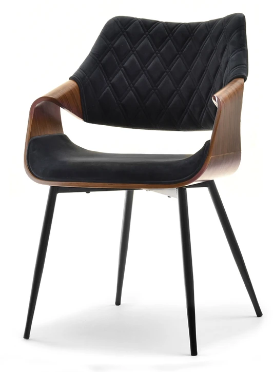 Mebel Partner ELEGANTIŠKA MODERNI KĖDĖ IŠ faneros veliūrinio metalo RENZO WALNUT Juodas