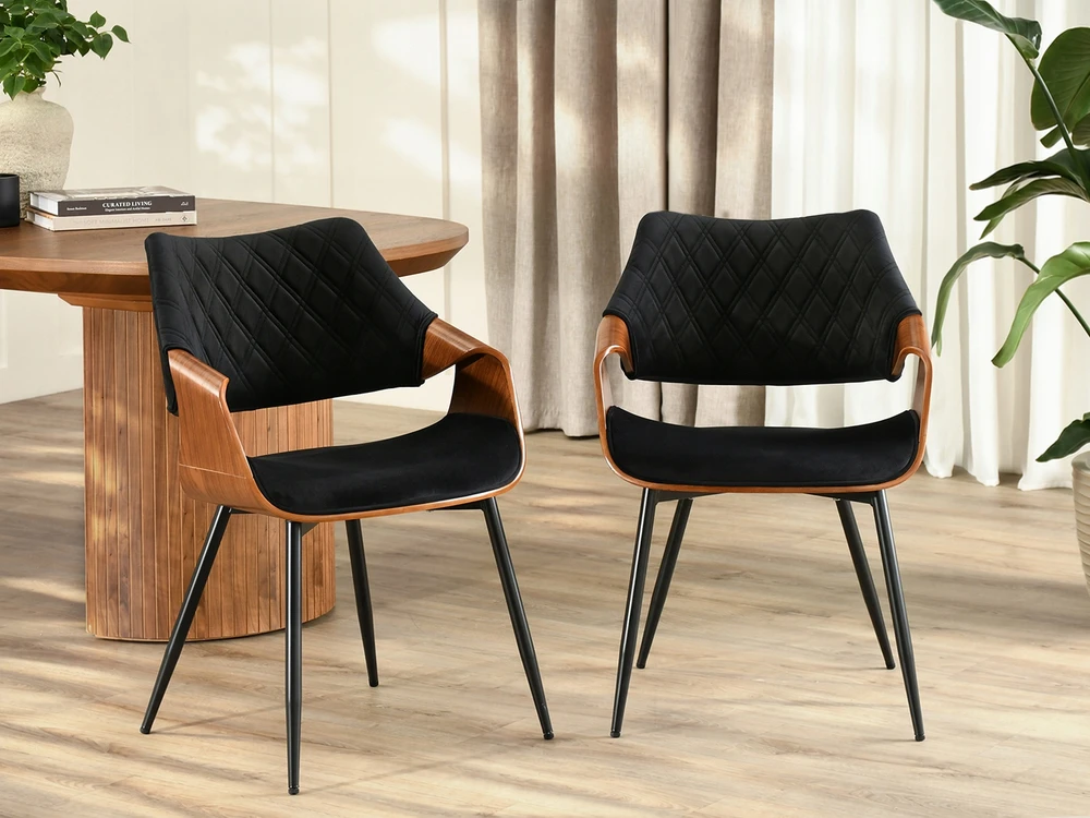 Mebel Partner ELEGANTIŠKA MODERNI KĖDĖ IŠ faneros veliūrinio metalo RENZO WALNUT Juodas