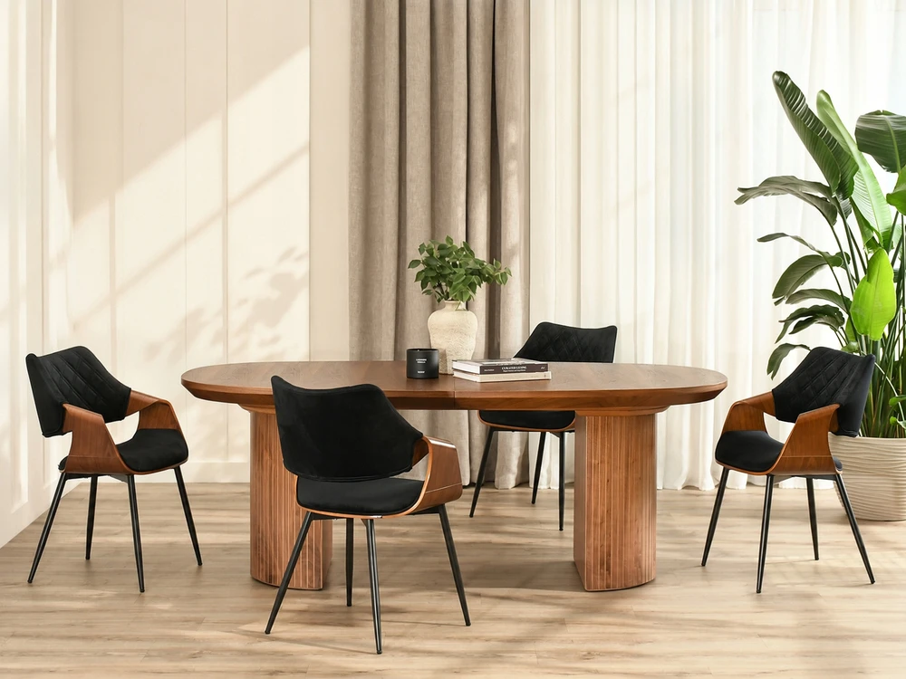 Mebel Partner ELEGANTIŠKA MODERNI KĖDĖ IŠ faneros veliūrinio metalo RENZO WALNUT Juodas