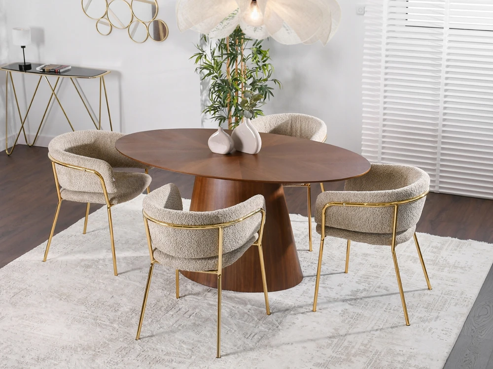 Mebel Partner ELEGANTIŠKA PATOGI SORIN BOUCLE BEIGE KĖDĖ AUKSINĖMIS KOJĖLĖMIS