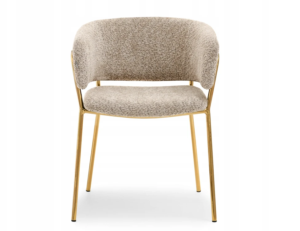 Mebel Partner ELEGANTIŠKA PATOGI SORIN BOUCLE BEIGE KĖDĖ AUKSINĖMIS KOJĖLĖMIS