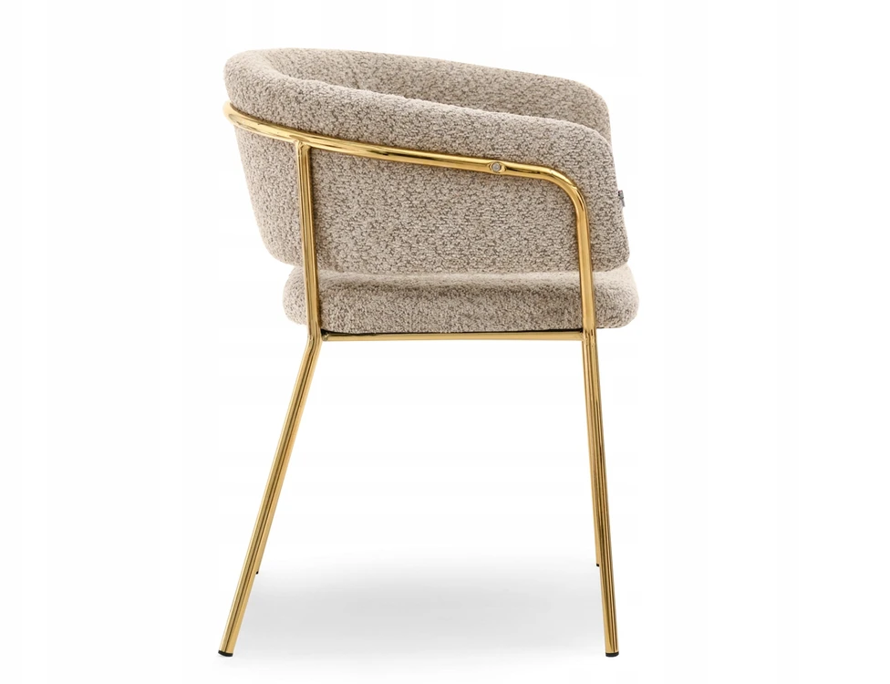 Mebel Partner ELEGANTIŠKA PATOGI SORIN BOUCLE BEIGE KĖDĖ AUKSINĖMIS KOJĖLĖMIS