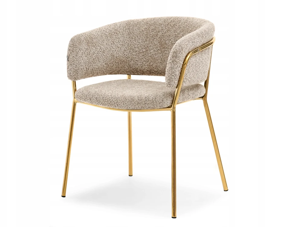 Mebel Partner ELEGANTIŠKA PATOGI SORIN BOUCLE BEIGE KĖDĖ AUKSINĖMIS KOJĖLĖMIS