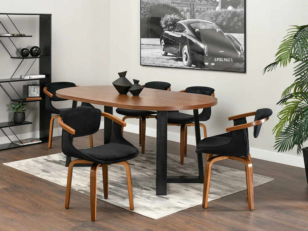 Mebel Partner ELEGANTIŠKA SVETAINĖS KĖDĖ, SUKIMAS, LANKSTYTA MEDIENA, GRAIKIETŲ RIEŠUTŲ KĖDĖ, Juodas VELIŪRAS