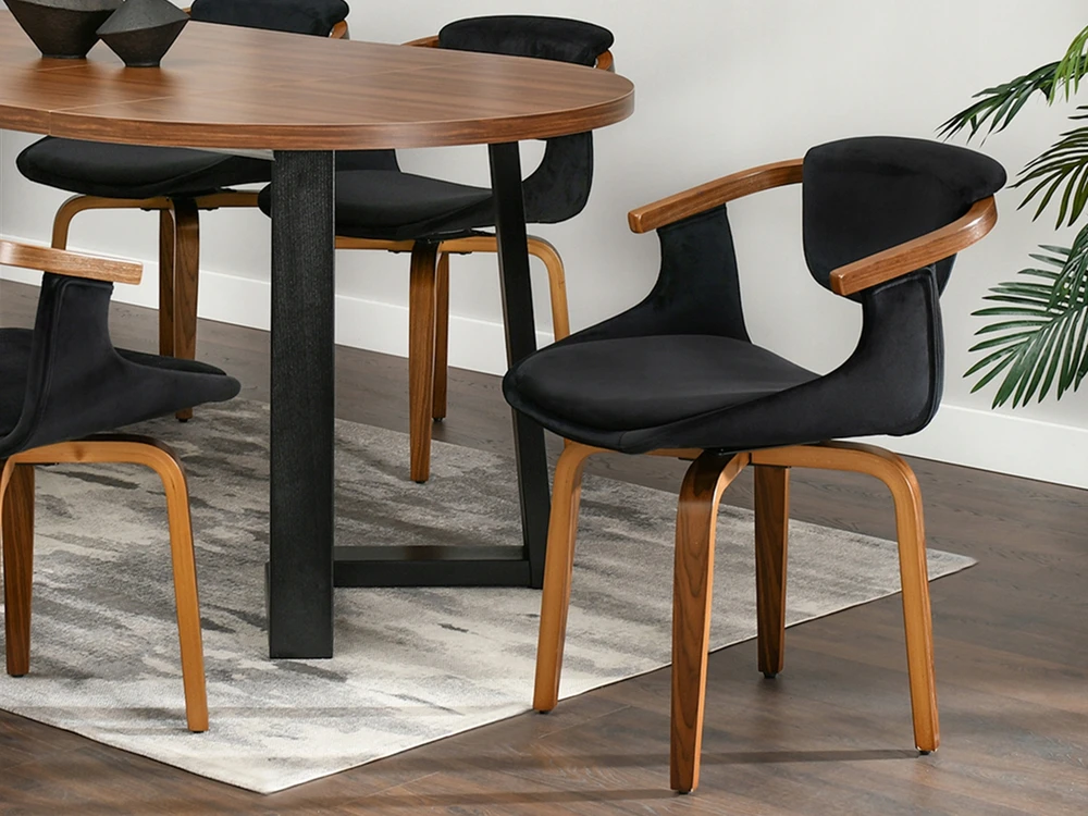 Mebel Partner ELEGANTIŠKA SVETAINĖS KĖDĖ, SUKIMAS, LANKSTYTA MEDIENA, GRAIKIETŲ RIEŠUTŲ KĖDĖ, Juodas VELIŪRAS