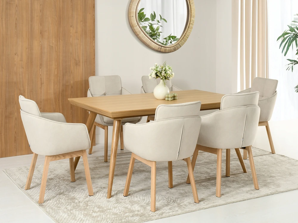 Mebel Partner ELEGANTIŠKA VALGOMO KĖDĖ SU RANKŲ ATRAMAIS MISTRAL BACKET BEIGE Ąžuolo