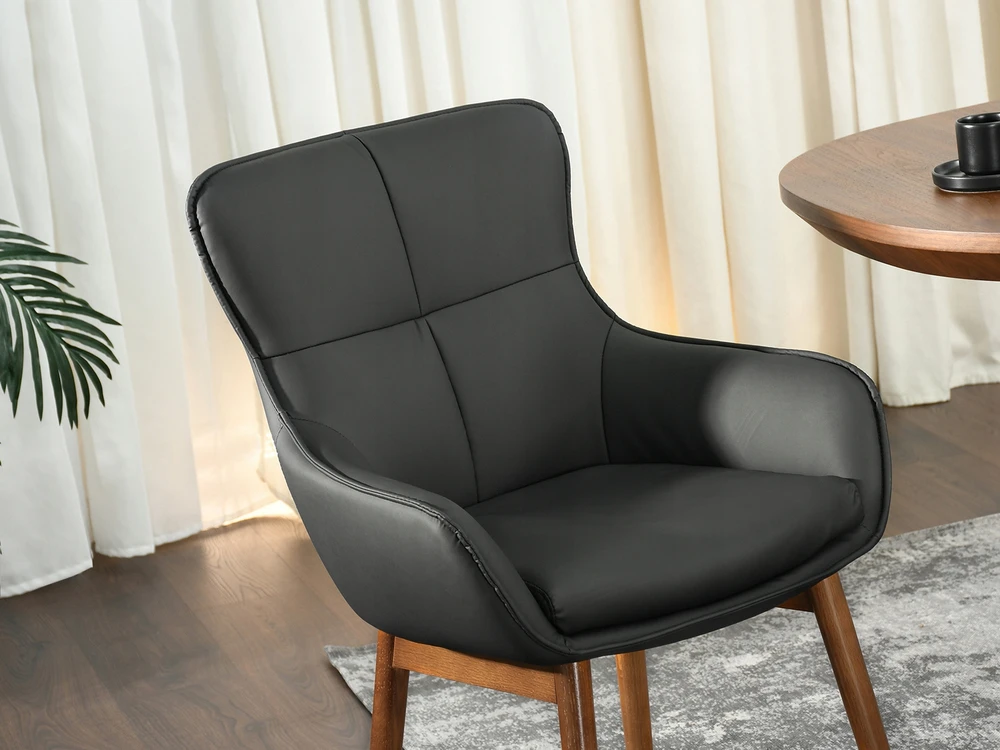 Mebel Partner ELEGANTIŠKA VALGOMO KĖDĖ SU porankiais JUODOS CORDIA GRAIKIŲ RIEŠUTŲ EKO ODA