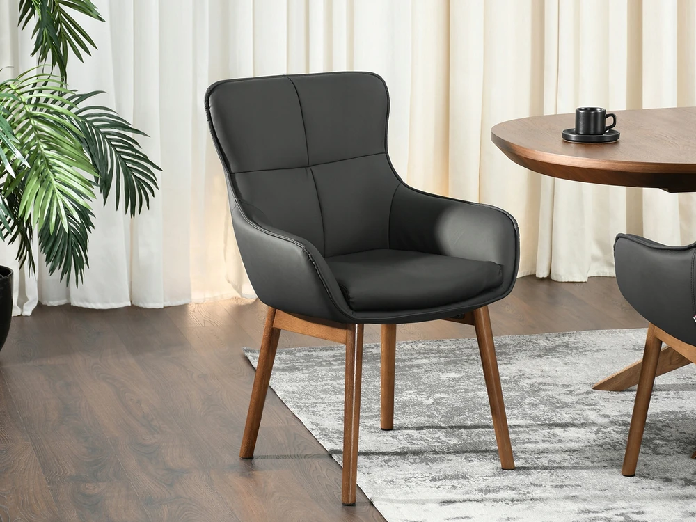 Mebel Partner ELEGANTIŠKA VALGOMO KĖDĖ SU porankiais JUODOS CORDIA GRAIKIŲ RIEŠUTŲ EKO ODA