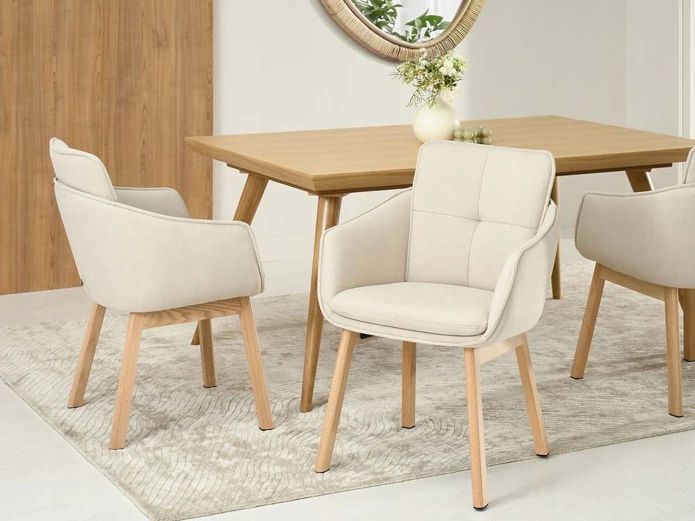 Mebel Partner ELEGANTIŠKA VALGOMO KĖDĖ SU RANKŲ ATRAMAIS MISTRAL BACKET BEIGE Ąžuolo