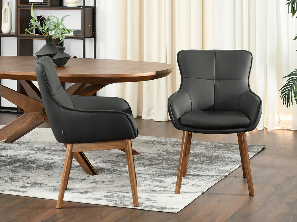 Mebel Partner ELEGANTIŠKA VALGOMO KĖDĖ SU porankiais JUODOS CORDIA GRAIKIŲ RIEŠUTŲ EKO ODA