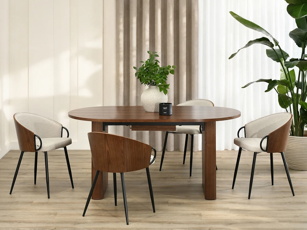 Mebel Partner ELEGANTIŠKOS KĖDĖS SU DEKORATYVIAIS porankiais ELVIRA BEIGE GRAIKIŲ RIEŠUTŲ