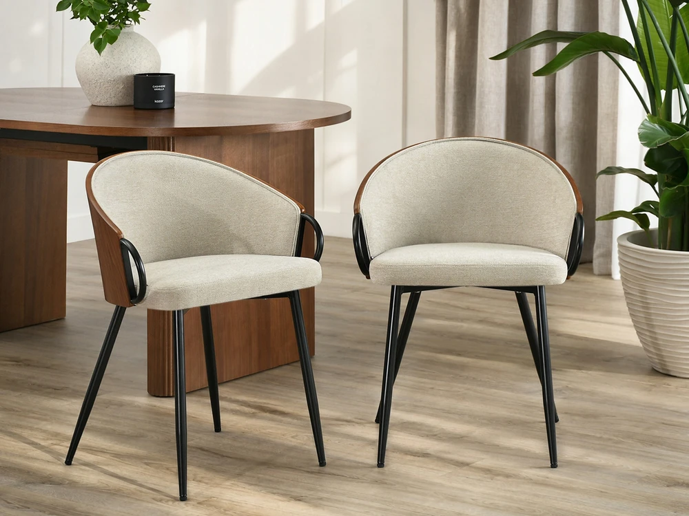 Mebel Partner ELEGANTIŠKOS KĖDĖS SU DEKORATYVIAIS porankiais ELVIRA BEIGE GRAIKIŲ RIEŠUTŲ