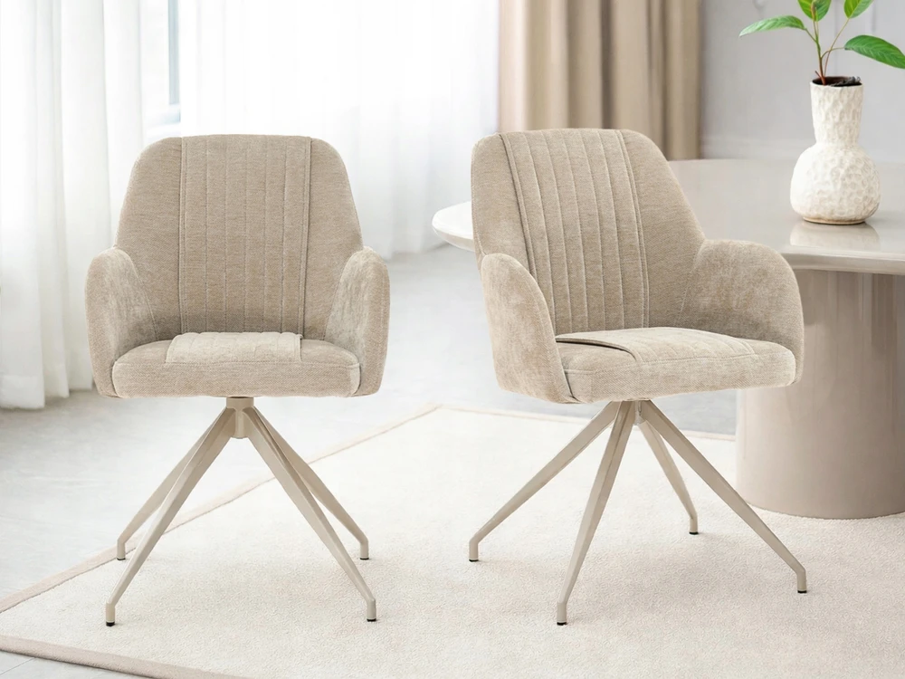 Mebel Partner ELEGANTIŠKOS SUKAMOS KĖDĖS SU STILINGIAIS SIŪVE SVETAINEI CHIARA BEIGE