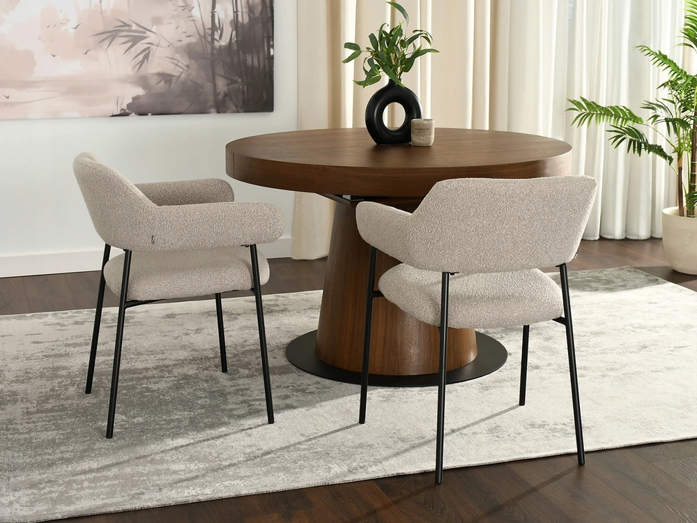 Mebel Partner ELEGANTIŠKOS SVETAINES KĖDĖS SU PONKČIAIS ​​BEIGE BOUCLE ERWIN Juodas