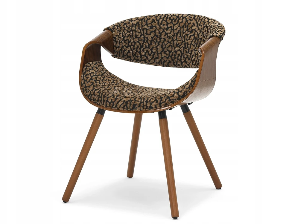 Mebel Partner GRAIKIETŲ RIEŠUTŲ LEOPARDO DĖMĖTA KĖDĖ, JUODA IR RUDA, SUlenktais porankiais