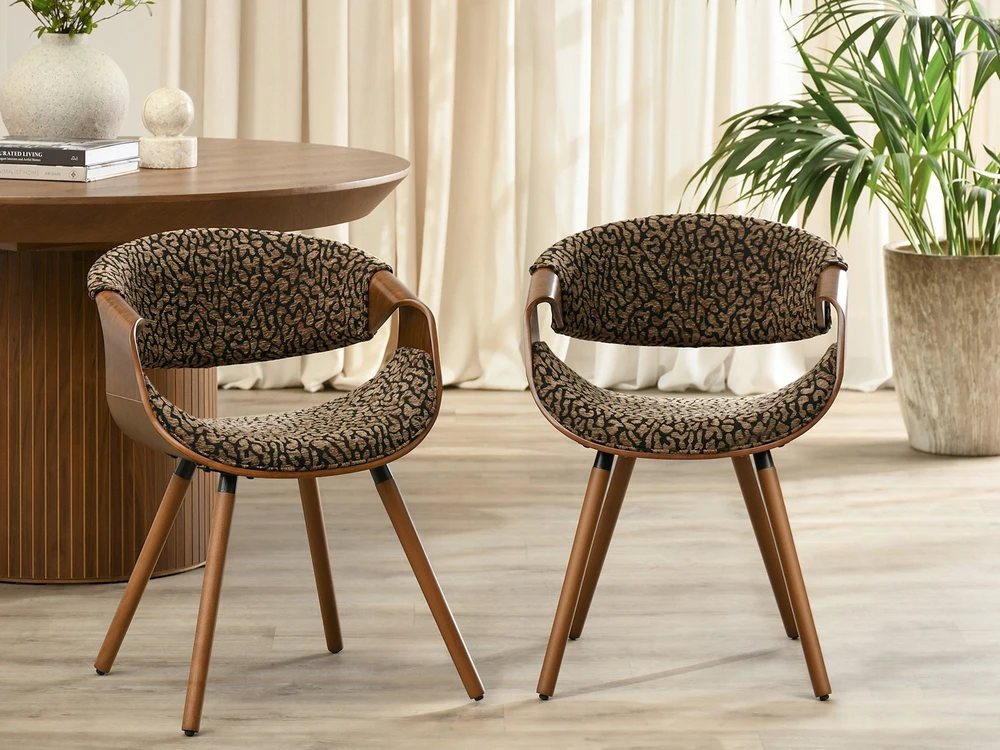 Mebel Partner GRAIKIETŲ RIEŠUTŲ LEOPARDO DĖMĖTA KĖDĖ, JUODA IR RUDA, SUlenktais porankiais