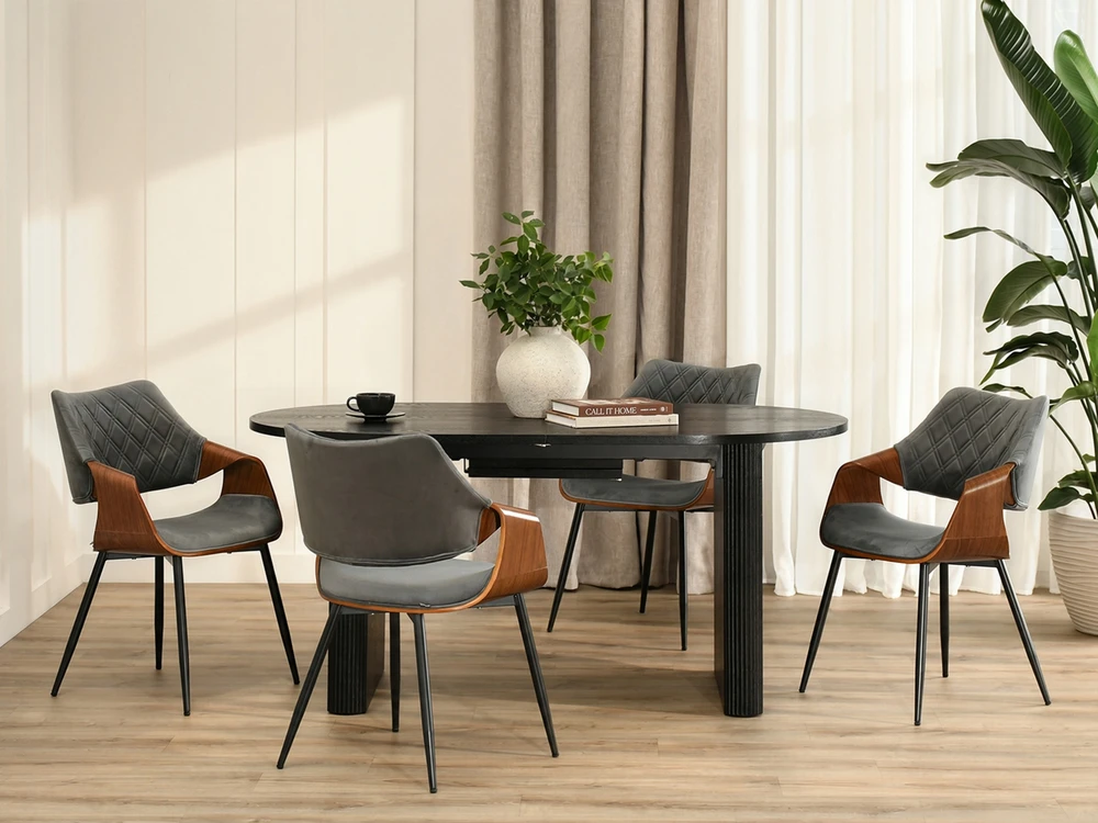 Mebel Partner ĮGALIOJI RENZO GRAIKIŲ RIEŠUTŲ MEDINĖ KĖDĖ, PILKAS VELIURAS, DEIMANTAS SVETAINEI