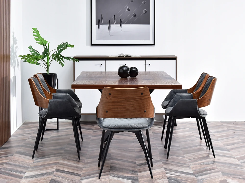 Mebel Partner ĮSPŪDINGA MEDINĖ VALGOMO KĖDĖ, MALONI, PATOGI, MORGANINĖ GRAIKIETĖ, PILKA