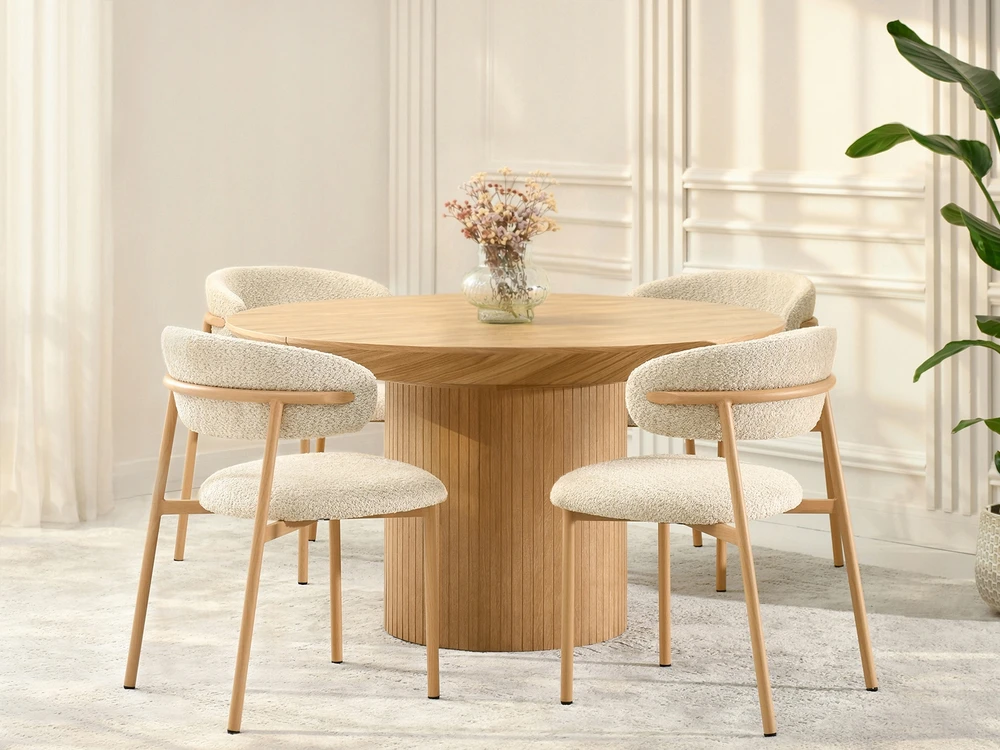 Mebel Partner JAPANDI STYLE BEIGE IZOLDA KĖDĖ SU ĄŽUOLO METALINIU PAGRINDU