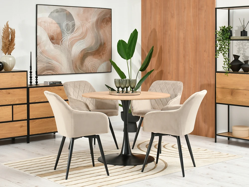 Mebel Partner KAIŠINĖ KĖDĖ IŠ VELVETINĖS SIŪVĖS KĖDĖS ANT tvirtos rąstinės kojos, smėlio spalvos