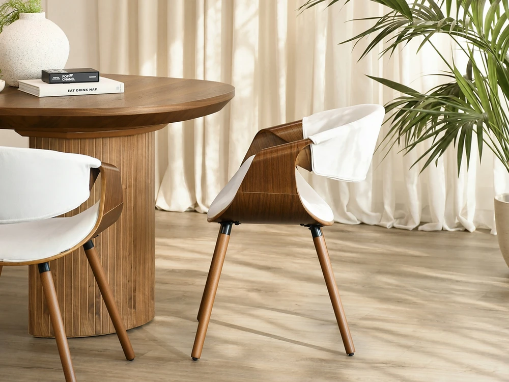 Mebel Partner KAUŠAS KĖDĖ PAGAMINTA IŠ LENKTO MEDINIO VELIŪRO LENKTO GRAIKIŲ RIEŠUTŲ ŠVIESUS KREMĖS