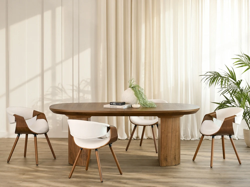 Mebel Partner KAUŠAS KĖDĖ PAGAMINTA IŠ LENKTO MEDINIO VELIŪRO LENKTO GRAIKIŲ RIEŠUTŲ ŠVIESUS KREMĖS