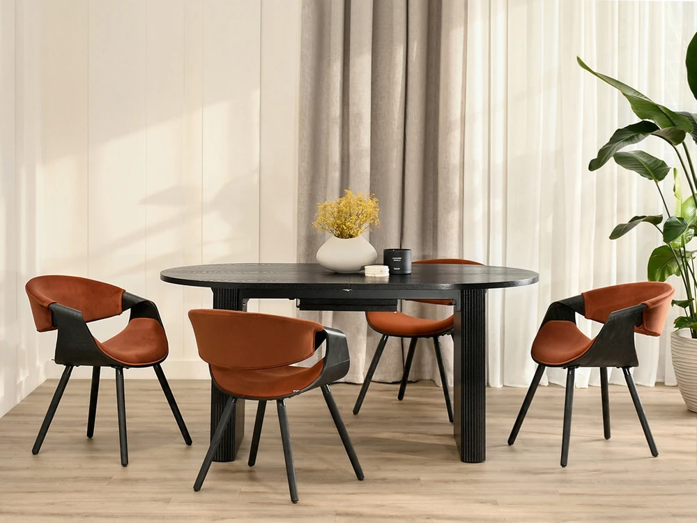 Mebel Partner KAUŠINĖ KĖDĖ IŠ LOKINTOS MEDIENOS, Juodas LANKSTAS, VARINIS VELIŪRAS