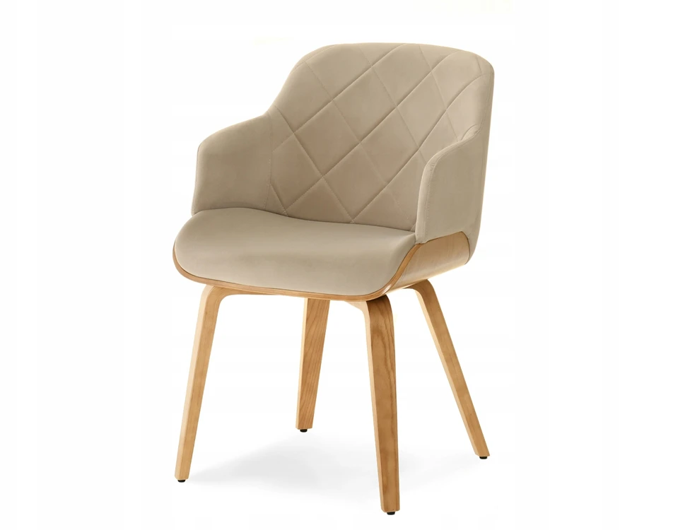 Mebel Partner KAUŠINĖ KĖDĖ SU SUSIŪSTU ATGALĖJU IŠ VELIŪRO IR MEDIENOS SAMBOR BEIGE Ąžuolo