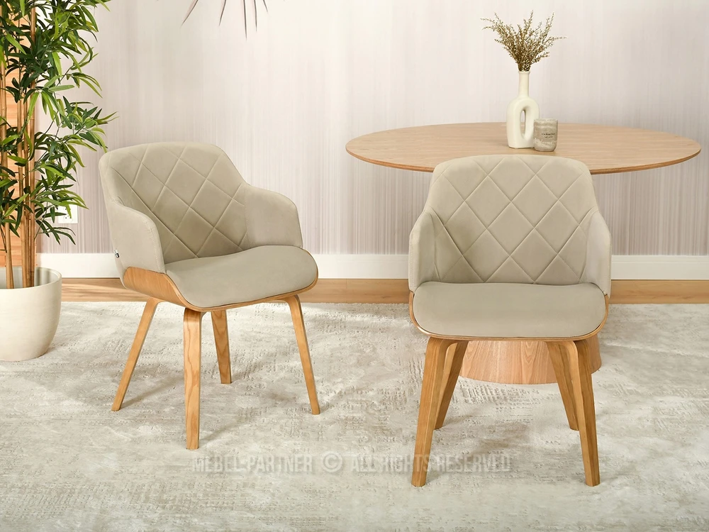 Mebel Partner KAUŠINĖ KĖDĖ SU SUSIŪSTU ATGALĖJU IŠ VELIŪRO IR MEDIENOS SAMBOR BEIGE Ąžuolo