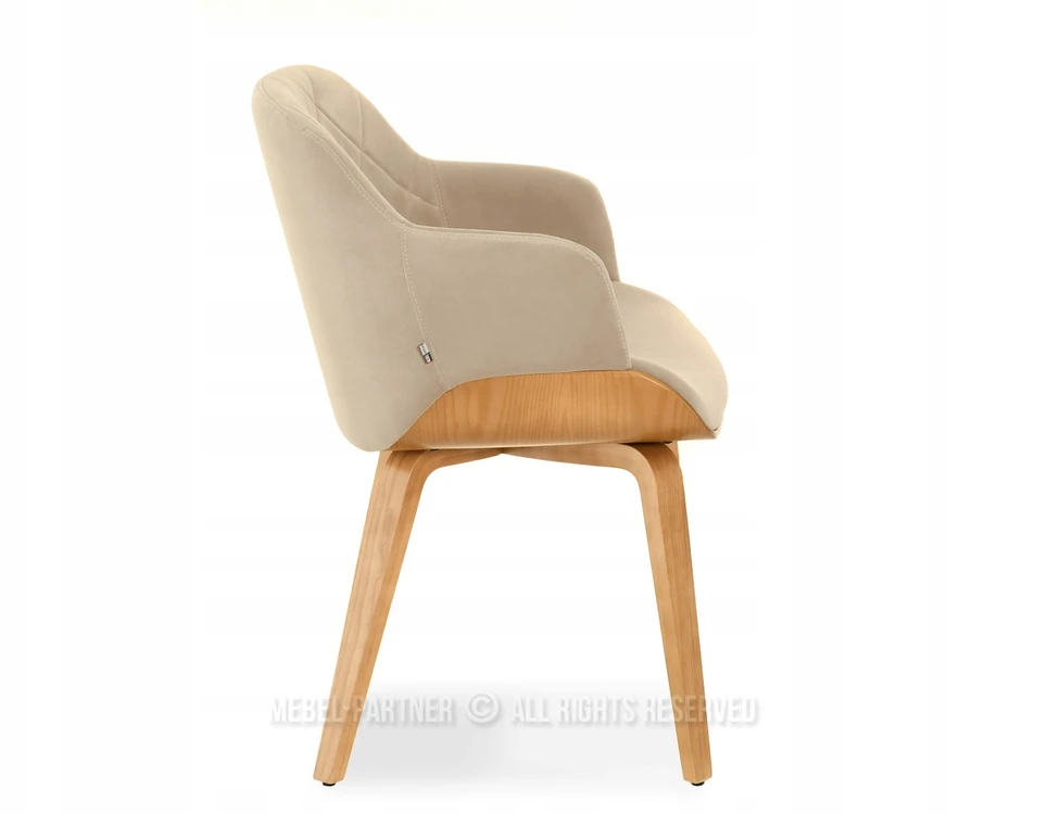 Mebel Partner KAUŠINĖ KĖDĖ SU SUSIŪSTU ATGALĖJU IŠ VELIŪRO IR MEDIENOS SAMBOR BEIGE Ąžuolo