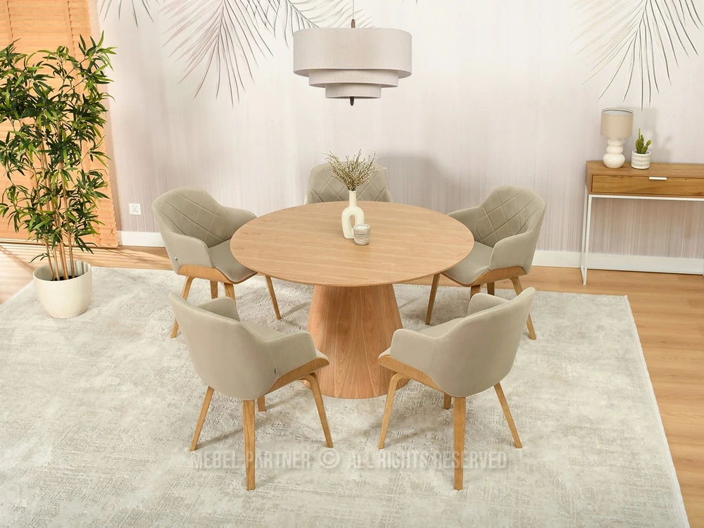 Mebel Partner KAUŠINĖ KĖDĖ SU SUSIŪSTU ATGALĖJU IŠ VELIŪRO IR MEDIENOS SAMBOR BEIGE Ąžuolo