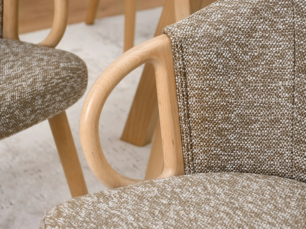 Mebel Partner KĖDĖS RANKENOS RANKENA MEDINĖ KOJA IŠ AUDINIO MELANGE PALMAR BEIGE Ąžuolo