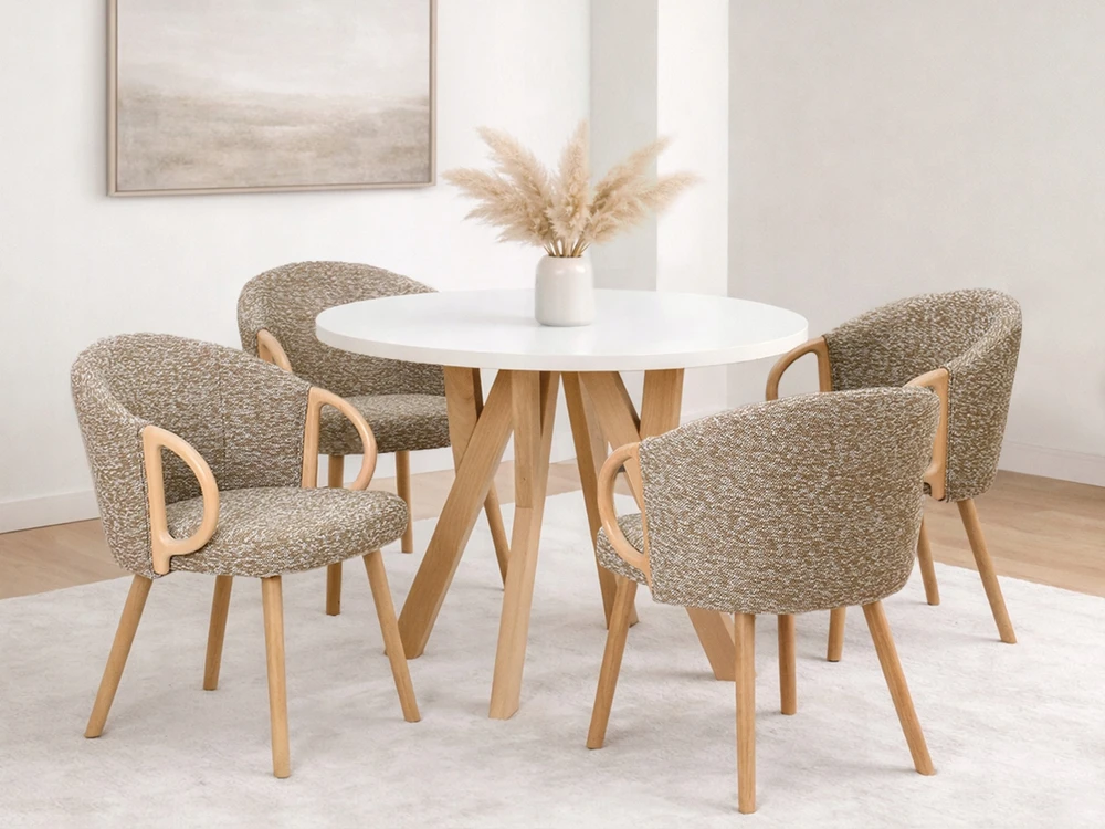 Mebel Partner KĖDĖS RANKENOS RANKENA MEDINĖ KOJA IŠ AUDINIO MELANGE PALMAR BEIGE Ąžuolo