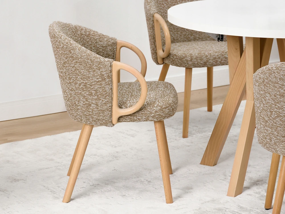 Mebel Partner KĖDĖS RANKENOS RANKENA MEDINĖ KOJA IŠ AUDINIO MELANGE PALMAR BEIGE Ąžuolo