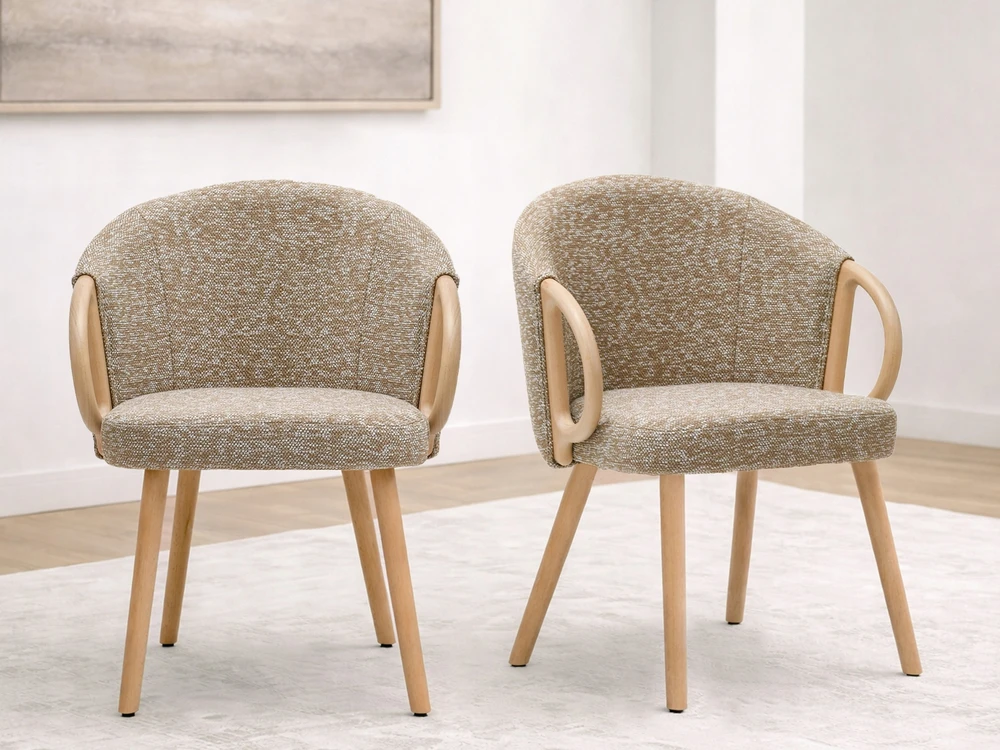 Mebel Partner KĖDĖS RANKENOS RANKENA MEDINĖ KOJA IŠ AUDINIO MELANGE PALMAR BEIGE Ąžuolo