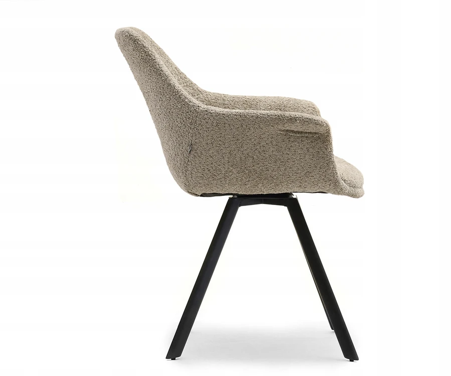 Mebel Partner KIAUŠINĖ KĖDĖ SU RANKŲ ATRAŠKAIS MAIRAUS AUDINIO BOUCLE MIRA BEIGE