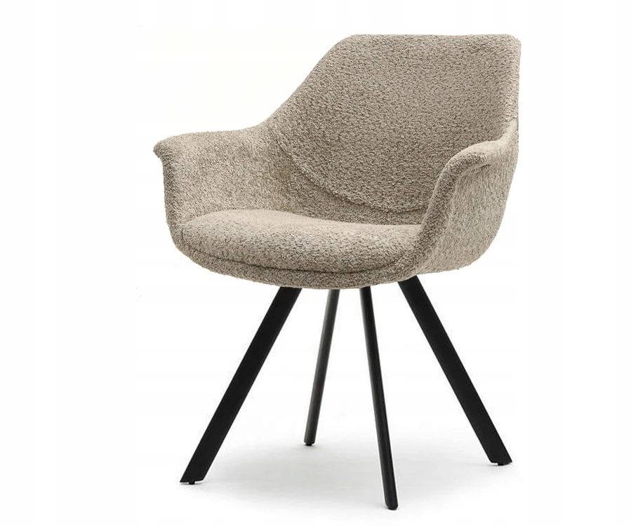 Mebel Partner KIAUŠINĖ KĖDĖ SU RANKŲ ATRAŠKAIS MAIRAUS AUDINIO BOUCLE MIRA BEIGE