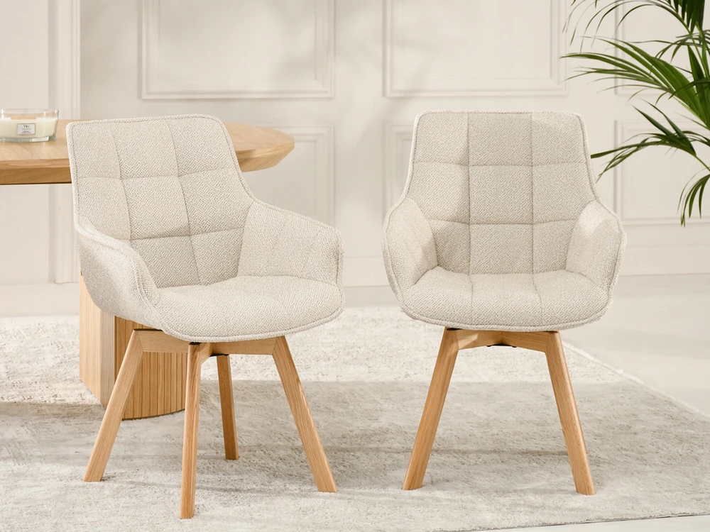 Mebel Partner KREMINĖ KĖDĖ SU STORIAIS KILPĖS APmušalais SU ARUBA RANKŲ ATRAMAIS Ąžuolo kojomis